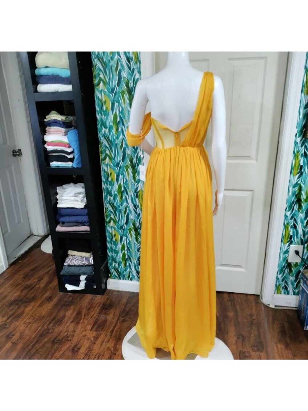 Miss Circle XXS Silk Pleated Corset Slit Maxi Dress Yellow Back In Style - Picture 10 of 15